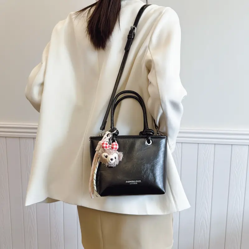Light Blue Korean Style Shoulder Bag with Teddy Bear Charm - Image 10
