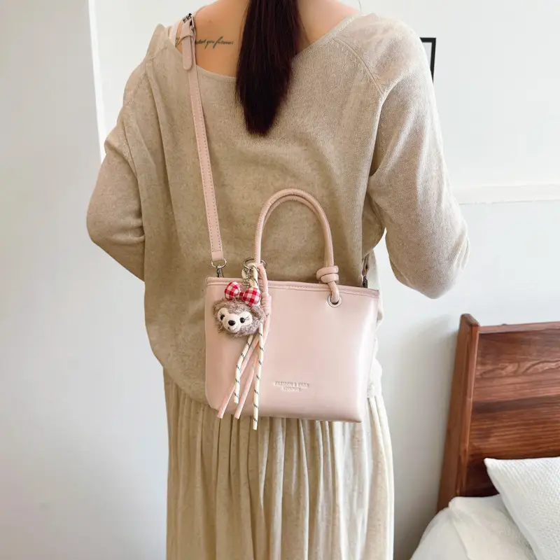 Light Blue Korean Style Shoulder Bag with Teddy Bear Charm - Image 11
