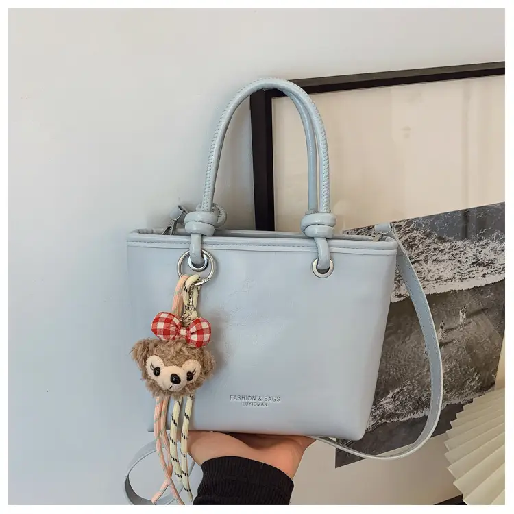 Light Blue Korean Style Shoulder Bag with Teddy Bear Charm — feature 16