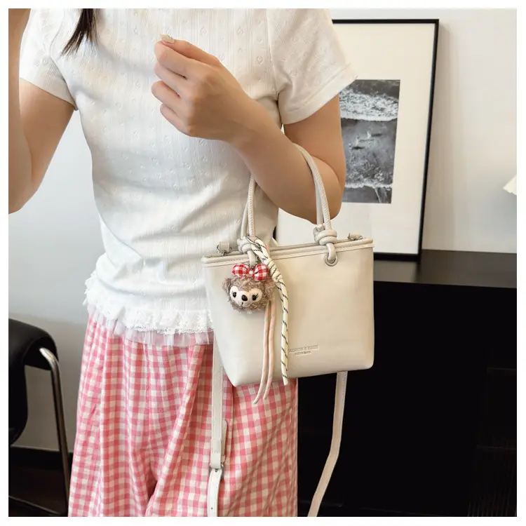 Light Blue Korean Style Shoulder Bag with Teddy Bear Charm — feature 18