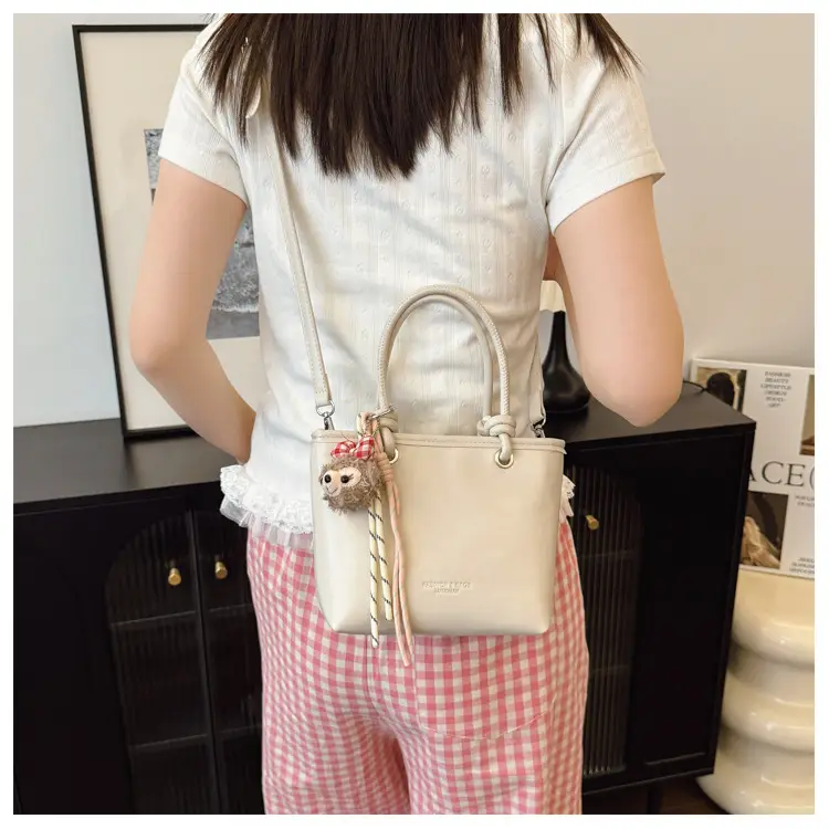 Light Blue Korean Style Shoulder Bag with Teddy Bear Charm — feature 19