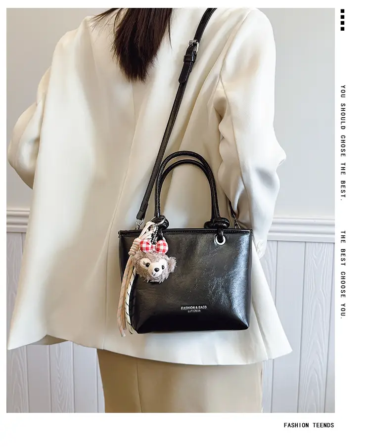 Light Blue Korean Style Shoulder Bag with Teddy Bear Charm — feature 2