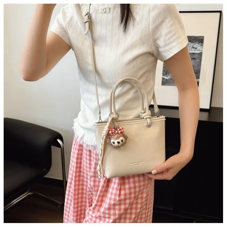 Light Blue Korean Style Shoulder Bag with Teddy Bear Charm — feature 20