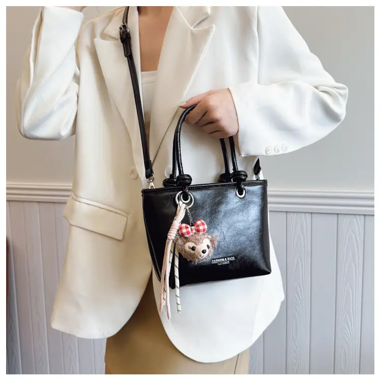 Light Blue Korean Style Shoulder Bag with Teddy Bear Charm — feature 22