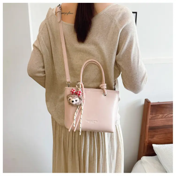 Light Blue Korean Style Shoulder Bag with Teddy Bear Charm — feature 26
