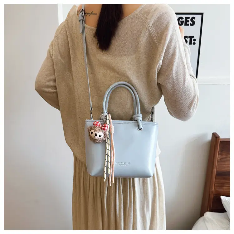Light Blue Korean Style Shoulder Bag with Teddy Bear Charm — feature 29