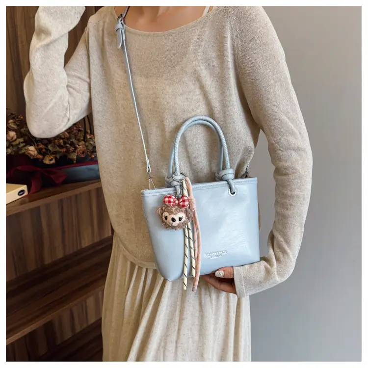 Light Blue Korean Style Shoulder Bag with Teddy Bear Charm — feature 30