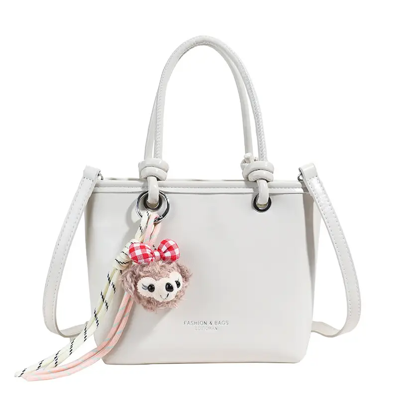 Light Blue Korean Style Shoulder Bag with Teddy Bear Charm - Image 2
