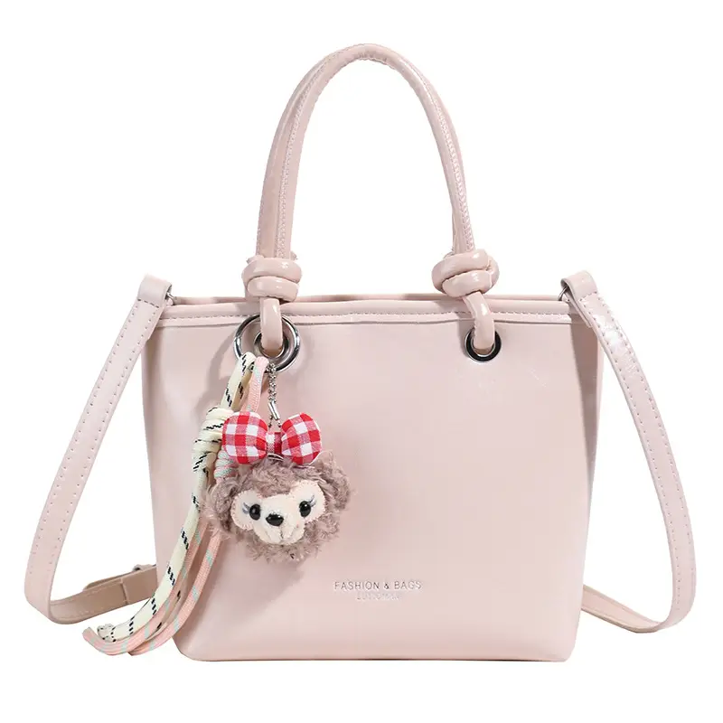 Light Blue Korean Style Shoulder Bag with Teddy Bear Charm - Image 3