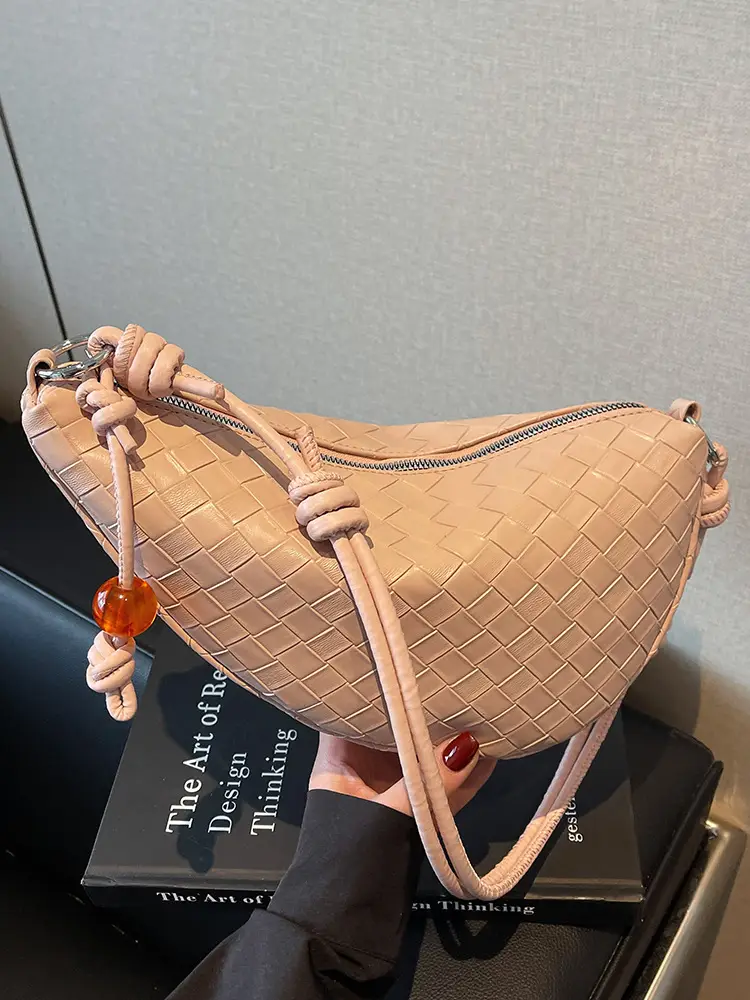 Women's Woven Horns Shoulder Bag Beige Casual Commuter - Image 6