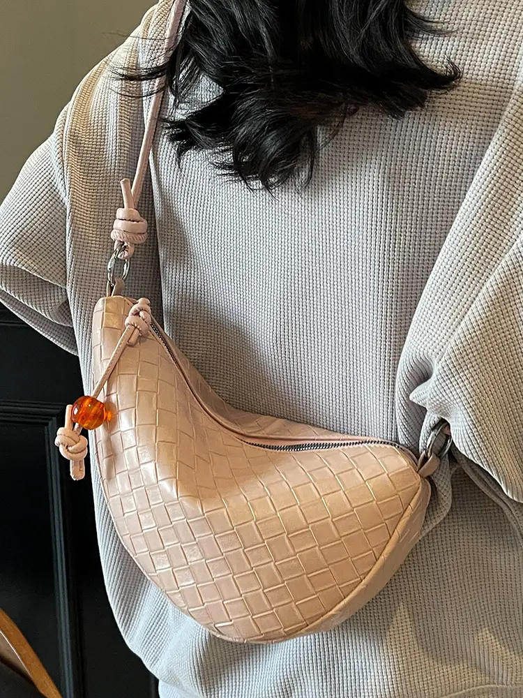 Women's Woven Horns Shoulder Bag Beige Casual Commuter - Image 7