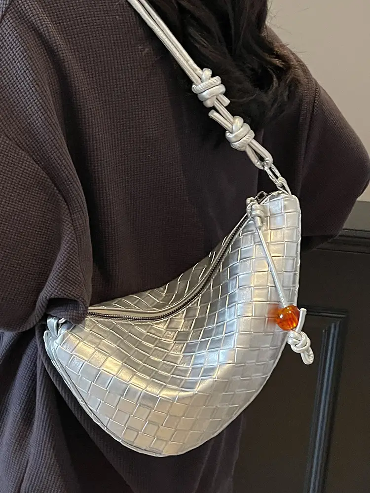 Women's Woven Horns Shoulder Bag Beige Casual Commuter - Image 8