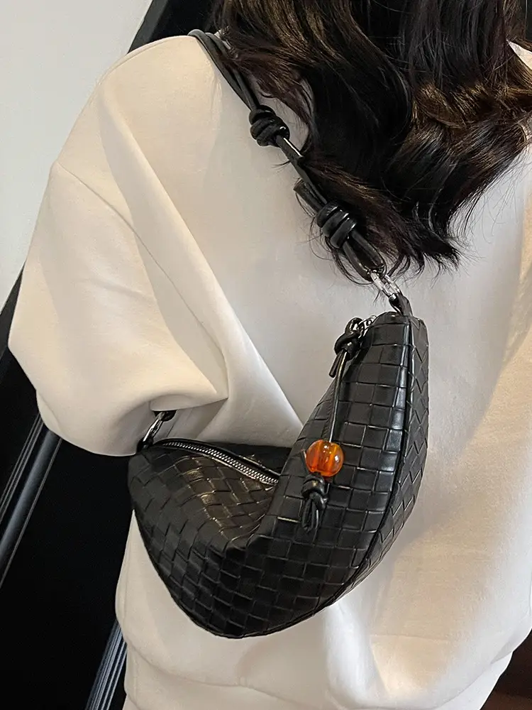 Women's Woven Horns Shoulder Bag Beige Casual Commuter - Image 9
