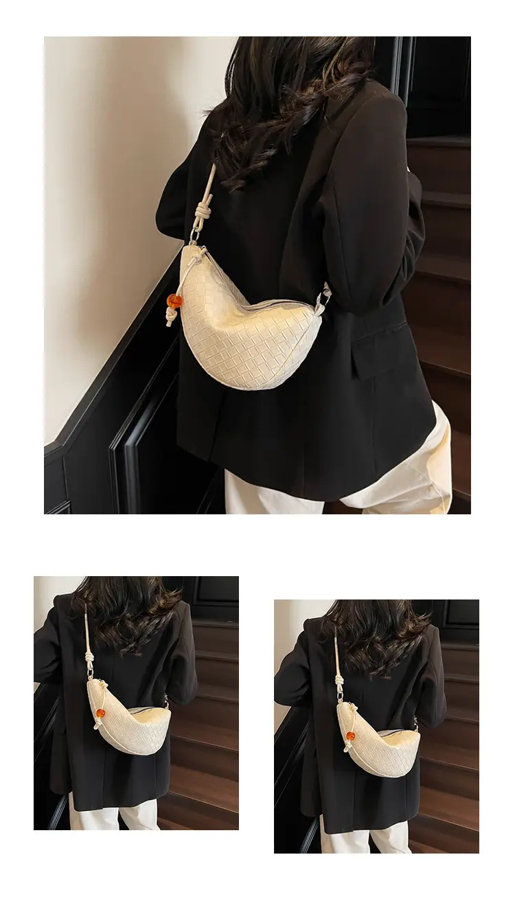 Women's Woven Horns Shoulder Bag Beige Casual Commuter — feature 12