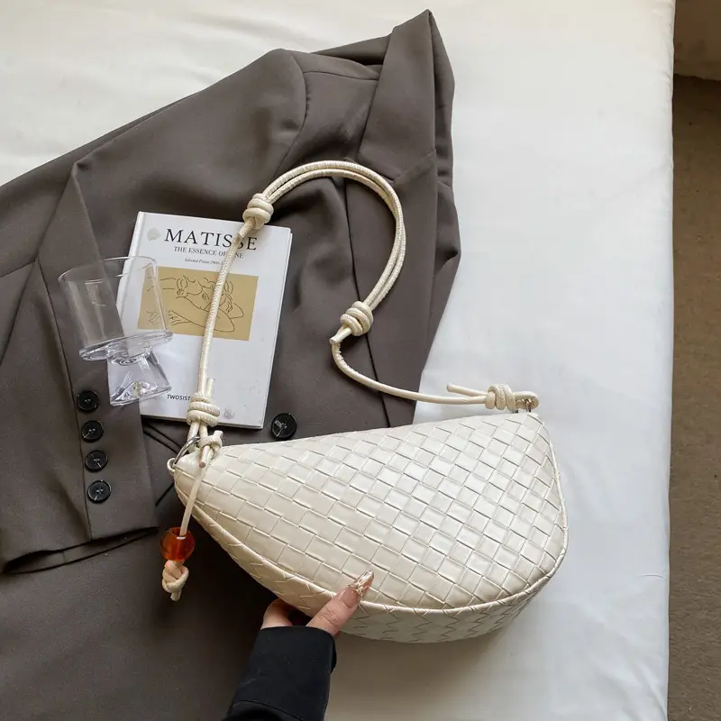 Women's Woven Horns Shoulder Bag Beige Casual Commuter - Image 2