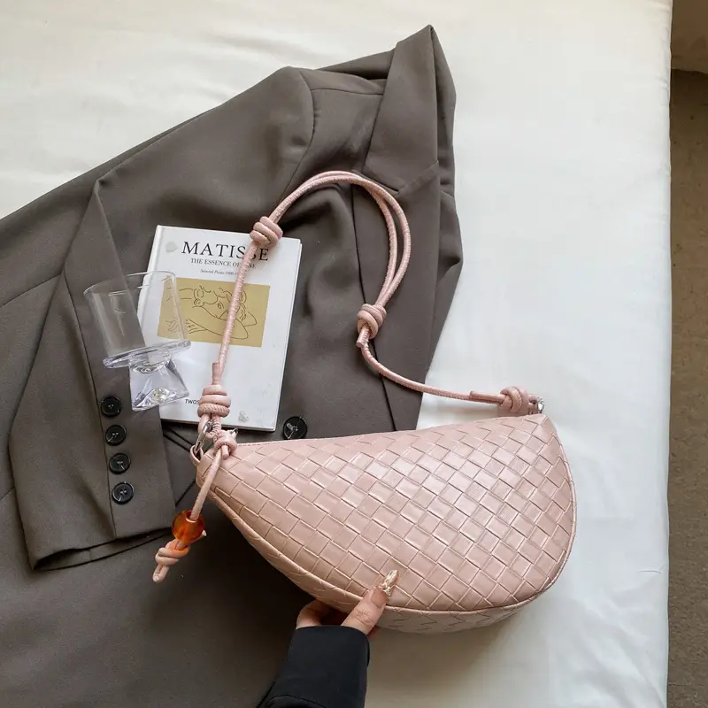 Women's Woven Horns Shoulder Bag Beige Casual Commuter - Image 3