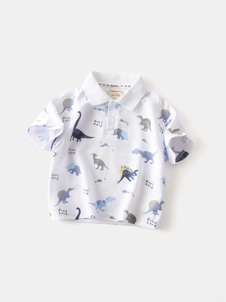 Children's Blue Yellow Dinosaur Polo T-Shirt - Image 5