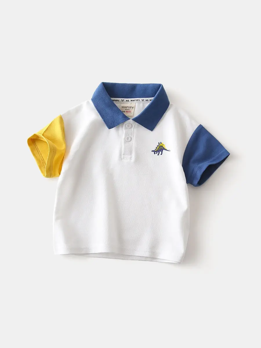Children's Blue Yellow Dinosaur Polo T-Shirt - Image 6