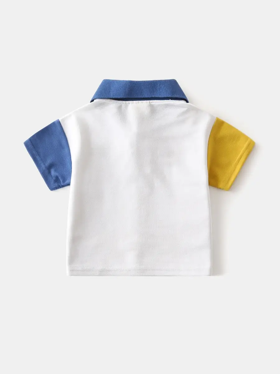 Children's Blue Yellow Dinosaur Polo T-Shirt - Image 7