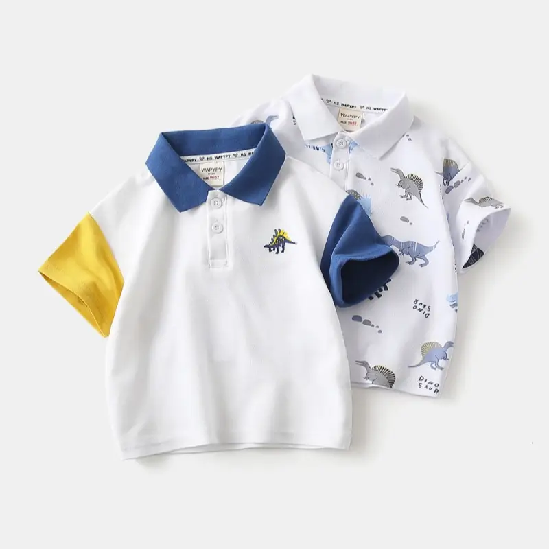 Children's Blue Yellow Dinosaur Polo T-Shirt — feature 1