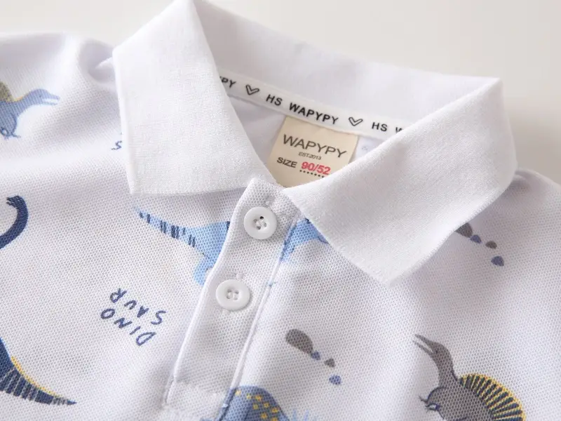 Children's Blue Yellow Dinosaur Polo T-Shirt — feature 12
