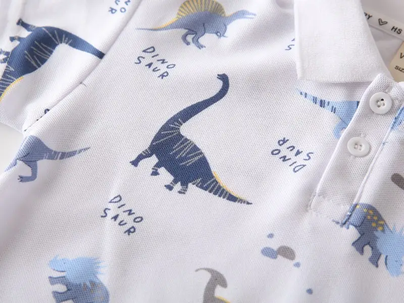 Children's Blue Yellow Dinosaur Polo T-Shirt — feature 14