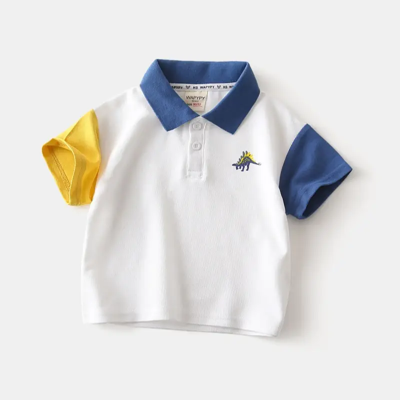 Children's Blue Yellow Dinosaur Polo T-Shirt — feature 3
