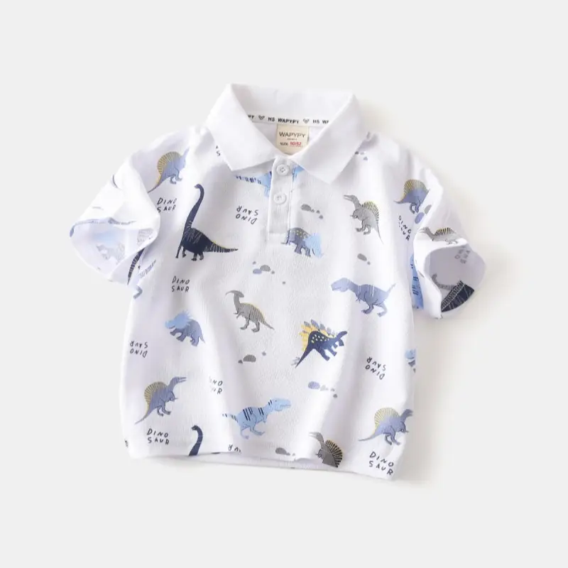 Children's Blue Yellow Dinosaur Polo T-Shirt — feature 6