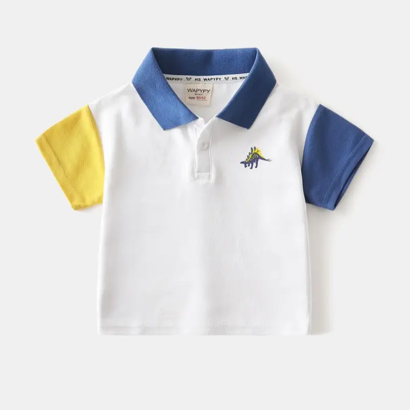 Children's Blue Yellow Dinosaur Polo T-Shirt - Image 2