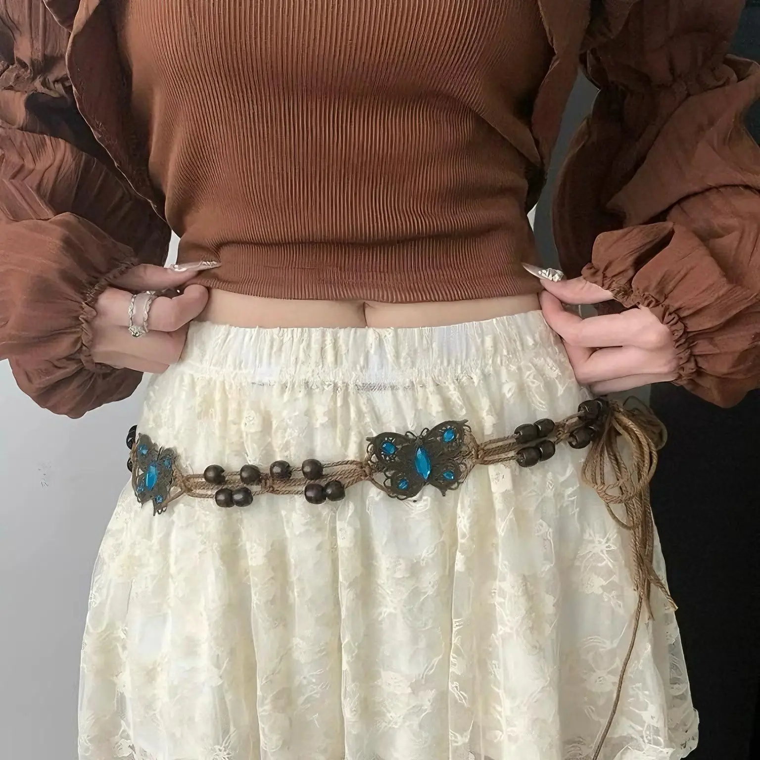 Bohemian Butterfly Belt with Butterfly Embroidery and Stone Accents — feature 5
