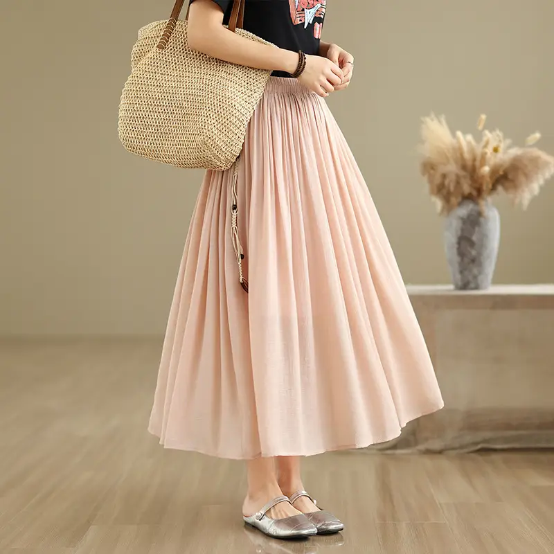 Women's White High-Waist Pleated Skirt with Belt