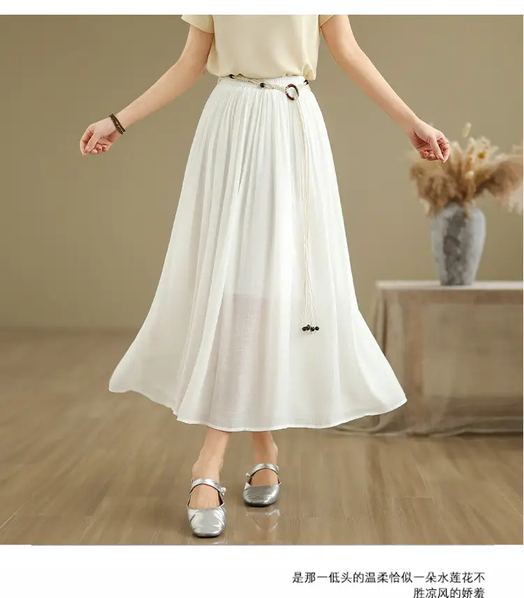 Women's White High-Waist Pleated Skirt with Belt — feature 11