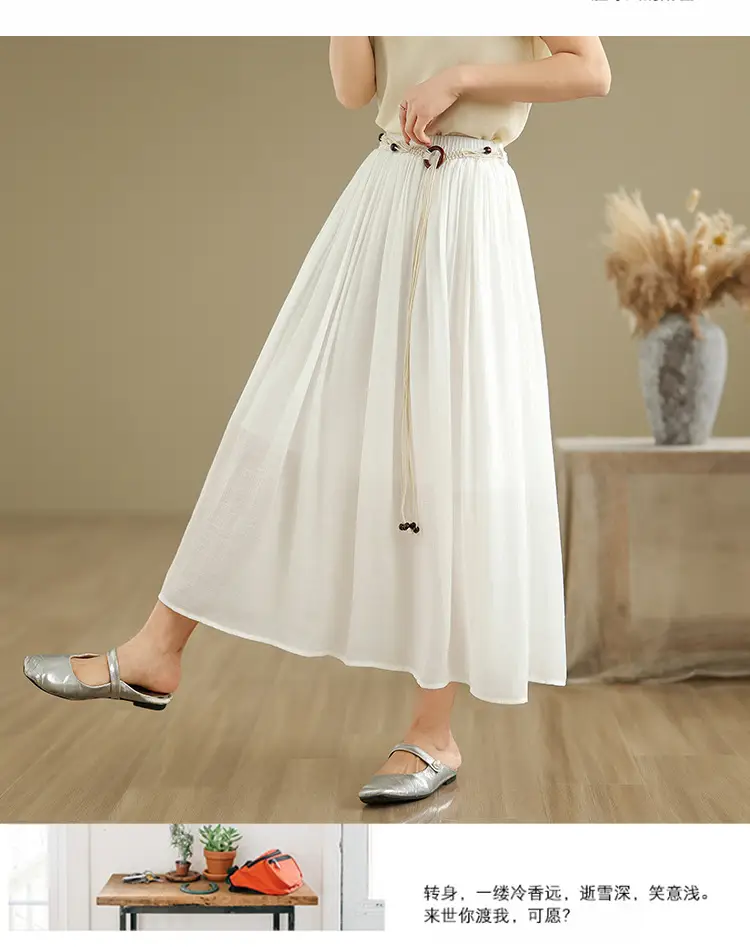 Women's White High-Waist Pleated Skirt with Belt — feature 12
