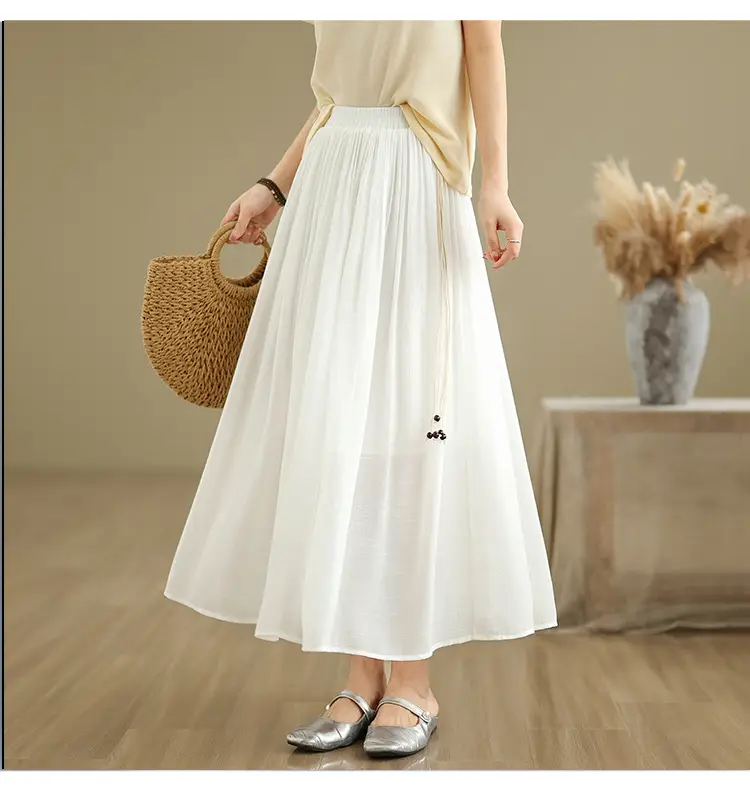 Women's White High-Waist Pleated Skirt with Belt — feature 14