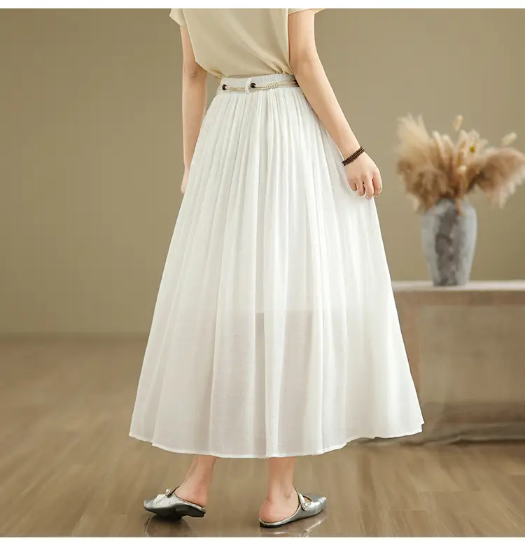 Women's White High-Waist Pleated Skirt with Belt — feature 15