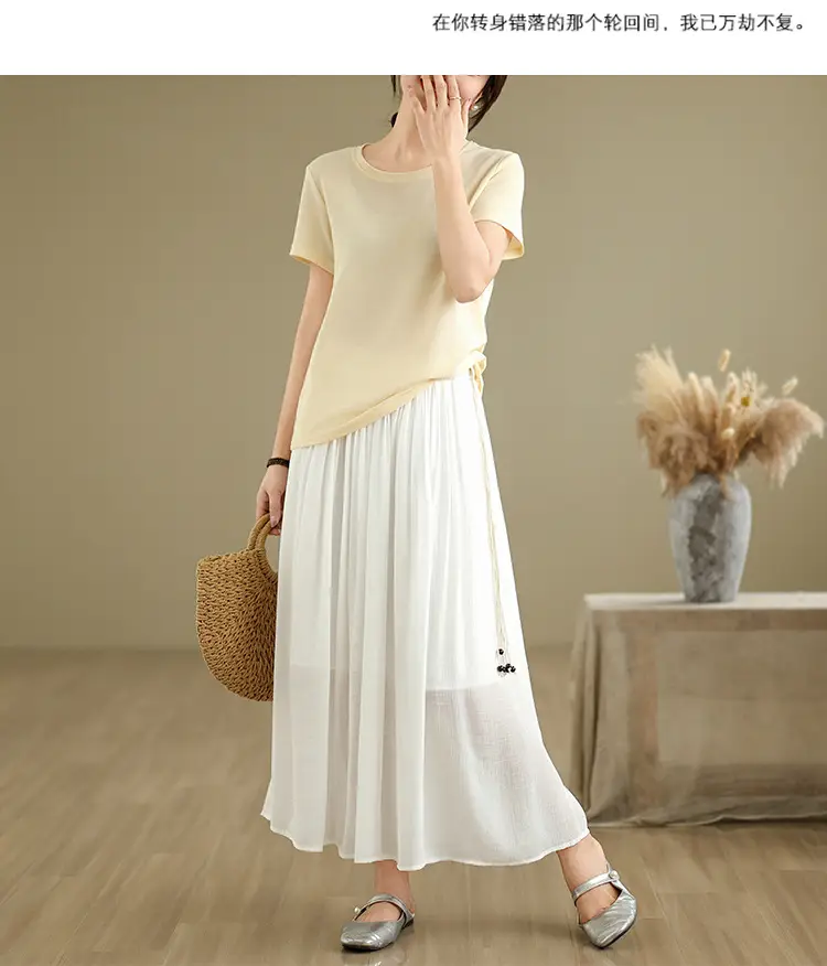 Women's White High-Waist Pleated Skirt with Belt — feature 16