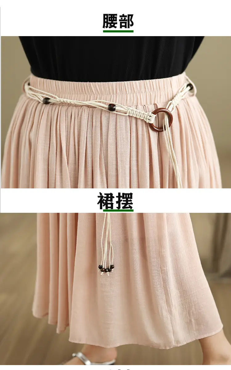 Women's White High-Waist Pleated Skirt with Belt — feature 17