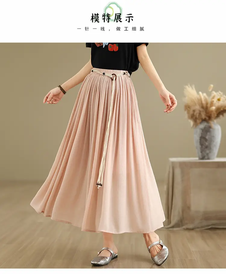 Women's White High-Waist Pleated Skirt with Belt — feature 6