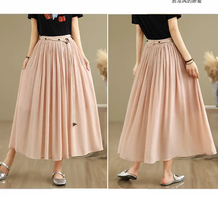 Women's White High-Waist Pleated Skirt with Belt — feature 8