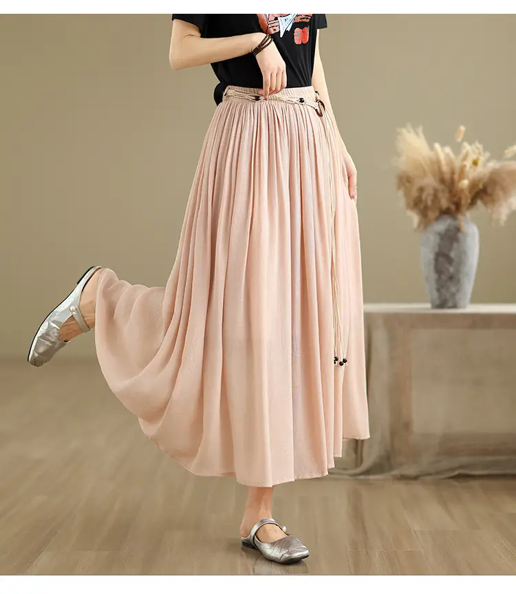 Women's White High-Waist Pleated Skirt with Belt — feature 9