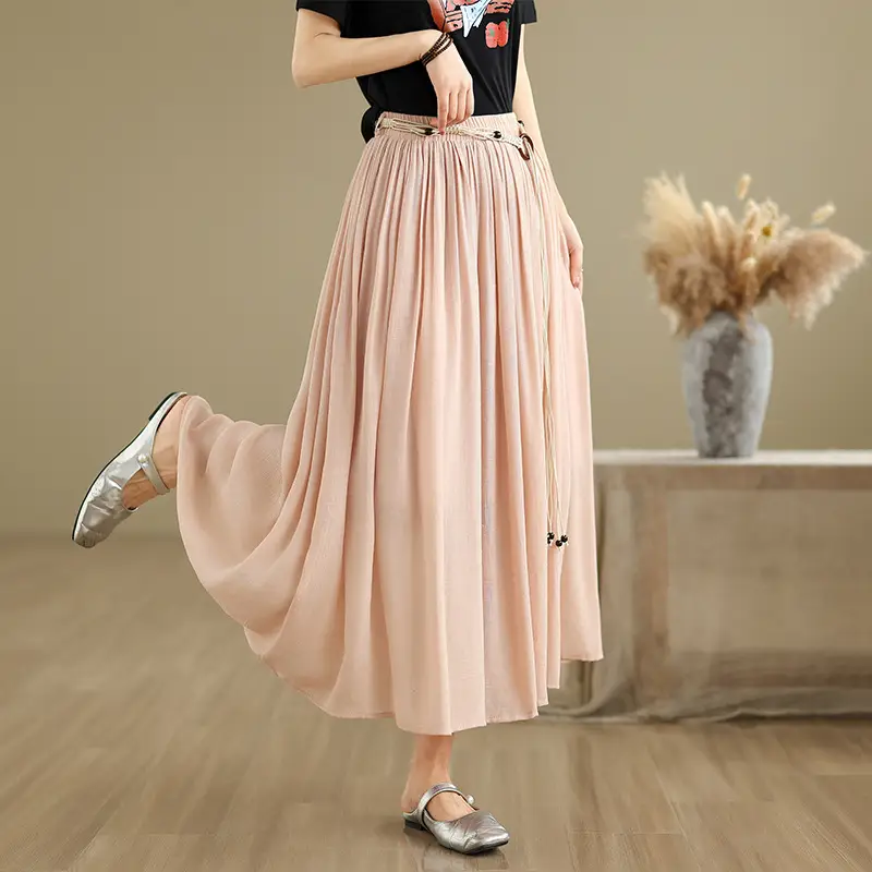 Women's White High-Waist Pleated Skirt with Belt