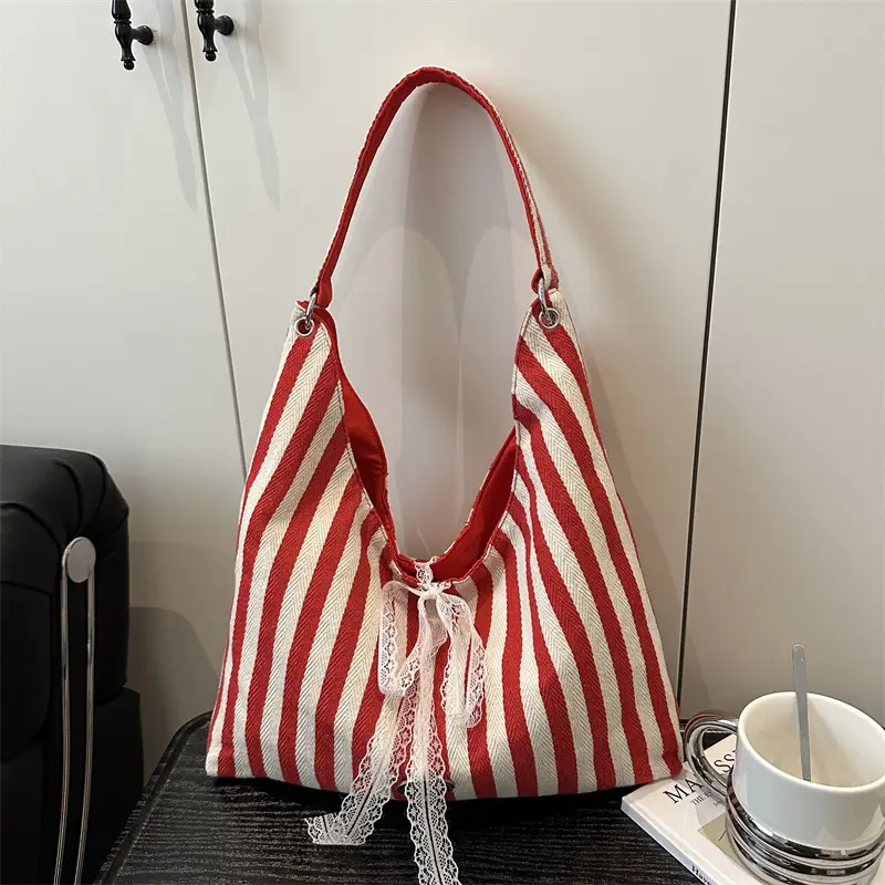 Red White Striped Lazy Fashion Tote Bag