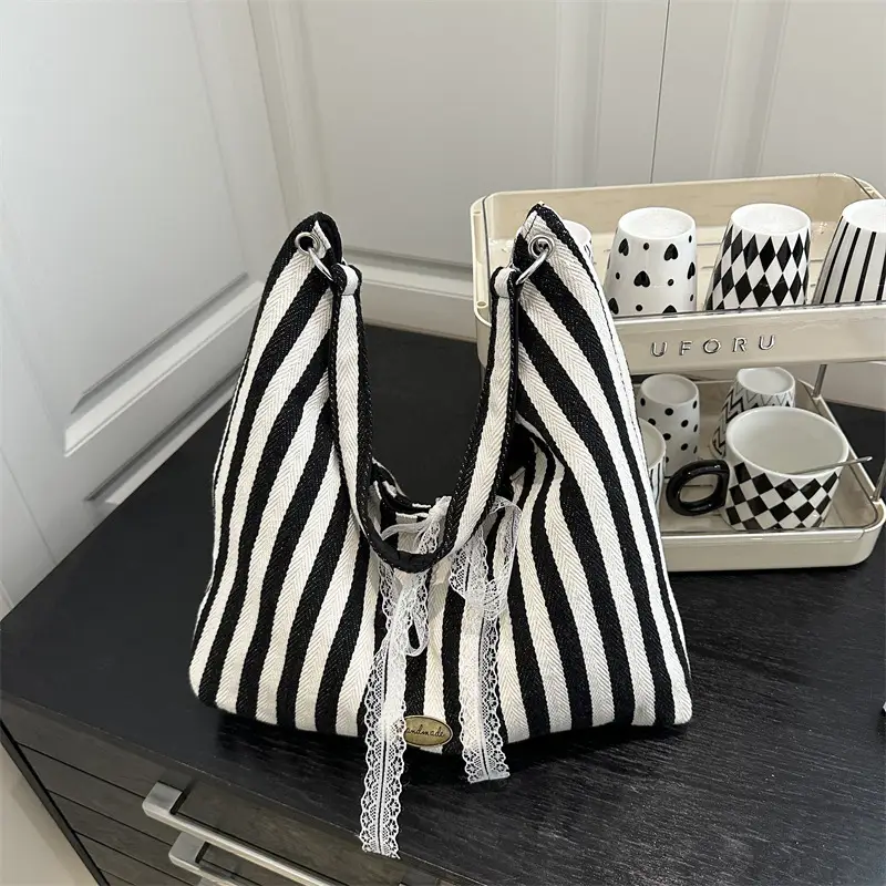 Red White Striped Lazy Fashion Tote Bag