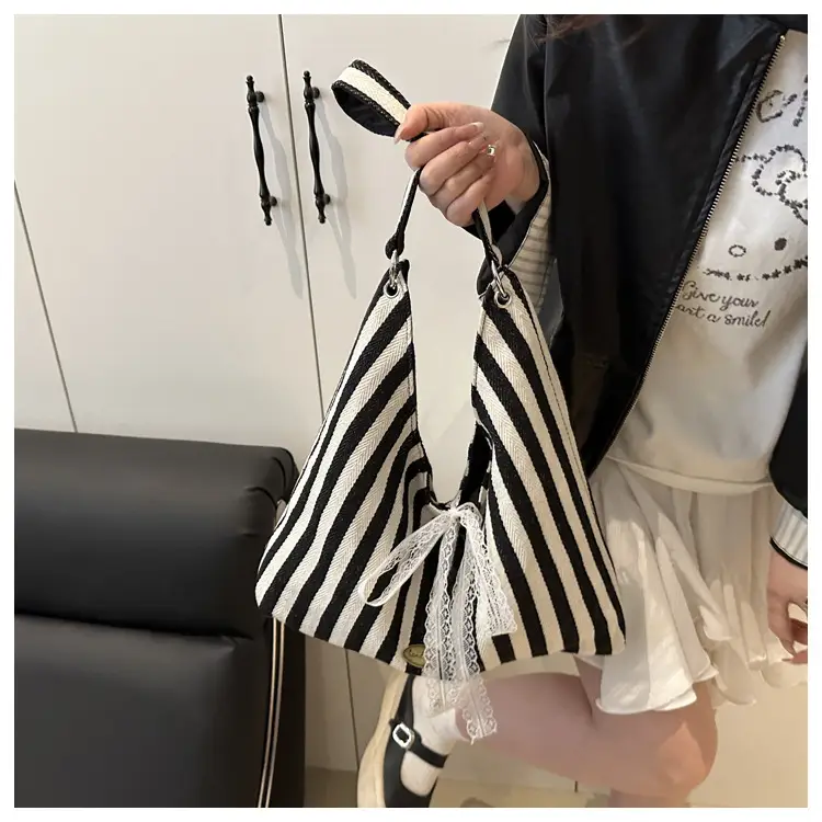 Red White Striped Lazy Fashion Tote Bag — feature 15