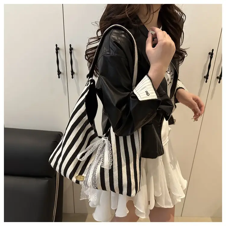 Red White Striped Lazy Fashion Tote Bag — feature 18