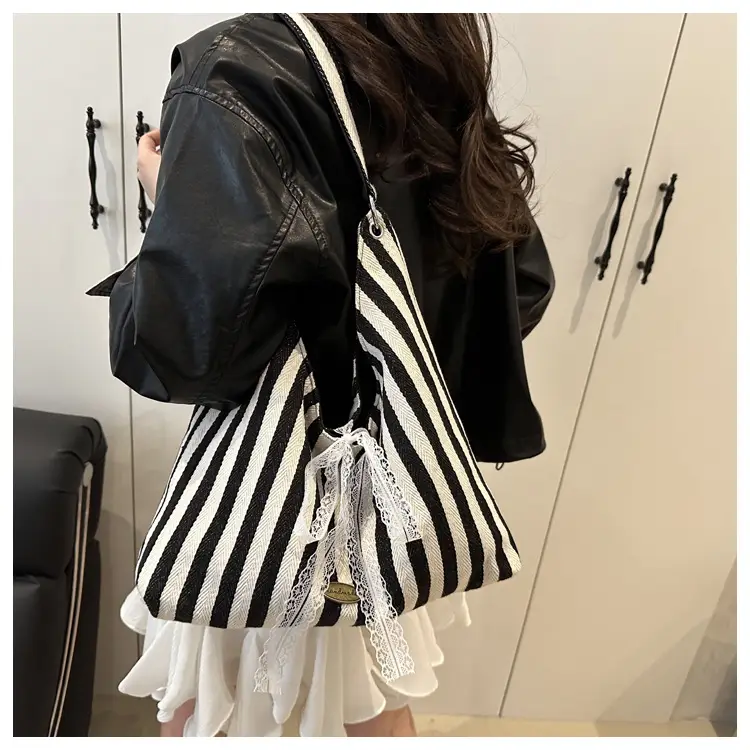 Red White Striped Lazy Fashion Tote Bag — feature 19