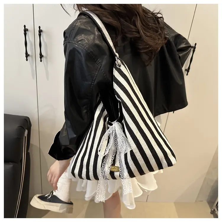 Red White Striped Lazy Fashion Tote Bag — feature 21