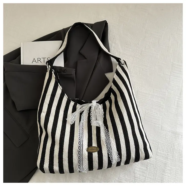 Red White Striped Lazy Fashion Tote Bag