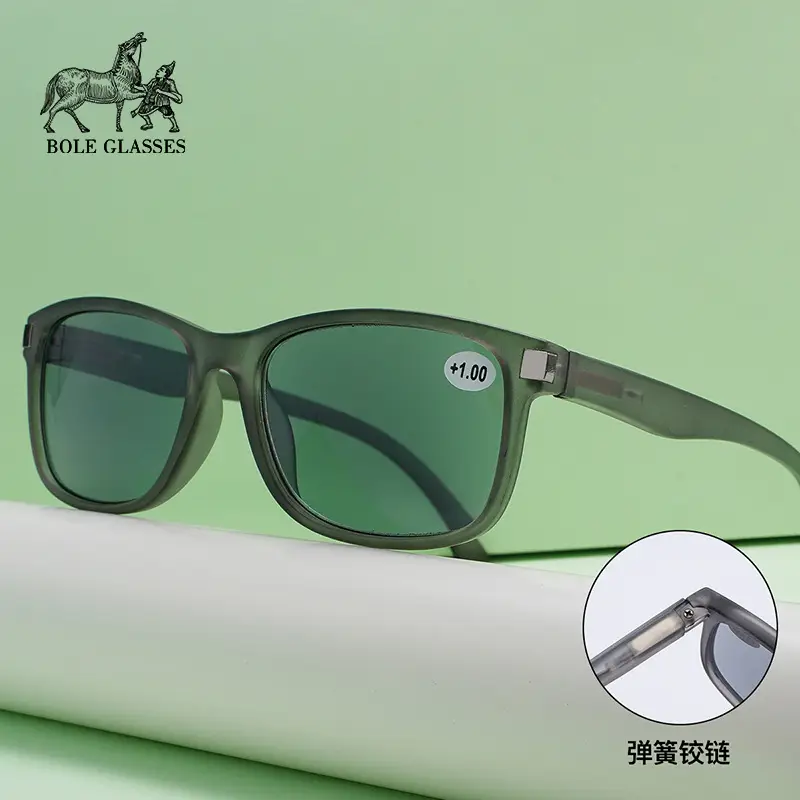 Men Square Sunglasses with Spring Hook & Green Lens - Image 7