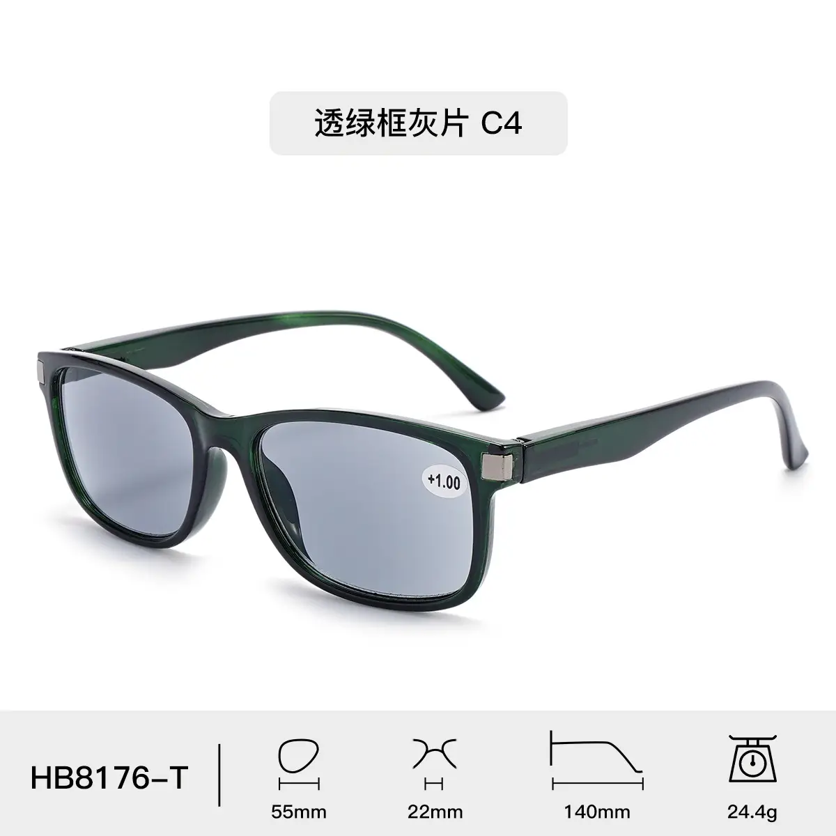 Men Square Sunglasses with Spring Hook & Green Lens - Image 4